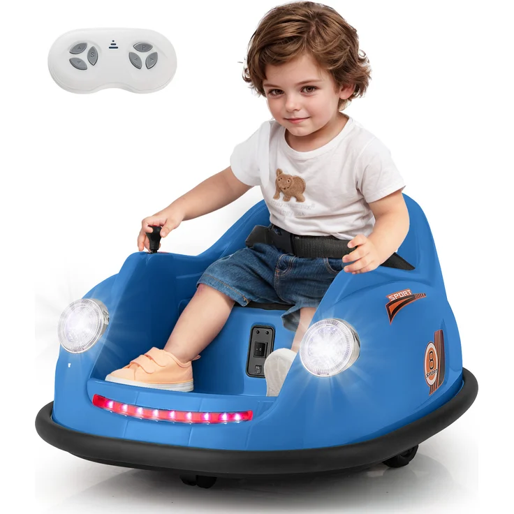 COSTWAY 12V Autoscooter für Kinder, Elektro Bumper Car mit 2 Motoren, Fernbedienung und 360° Drehung, blau