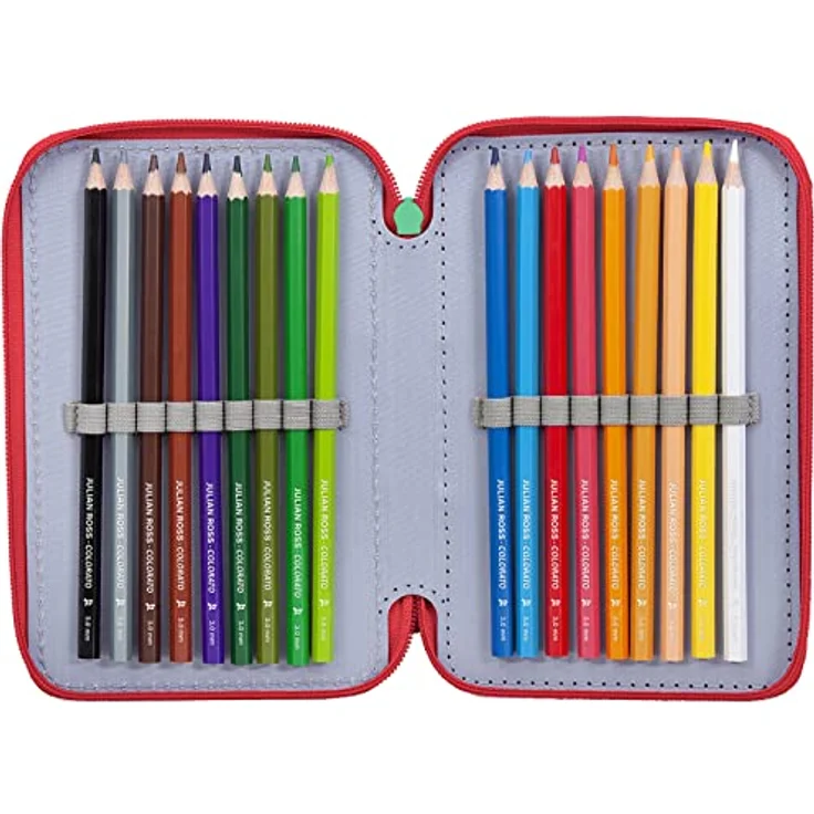 Clondo 3-Fach Federmäppchen Micky Maus – 44-teilig, komplett gefüllt mit Schere, Lineal und Buntstiften, Rot, ideal für Schule und Geschenke, offizielles Lizenzprodukt – Bild 3