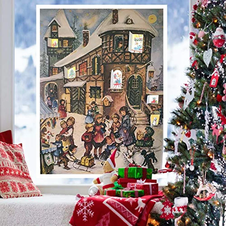 Richard Sellmer Verlag Nostalgischer Adventskalender "Freude im Schnee", mit 24 Bildern und Glimmer, für Kinder und Erwachsene, ca. 26,5 x 35,5 cm, Made in Germany – Bild 3