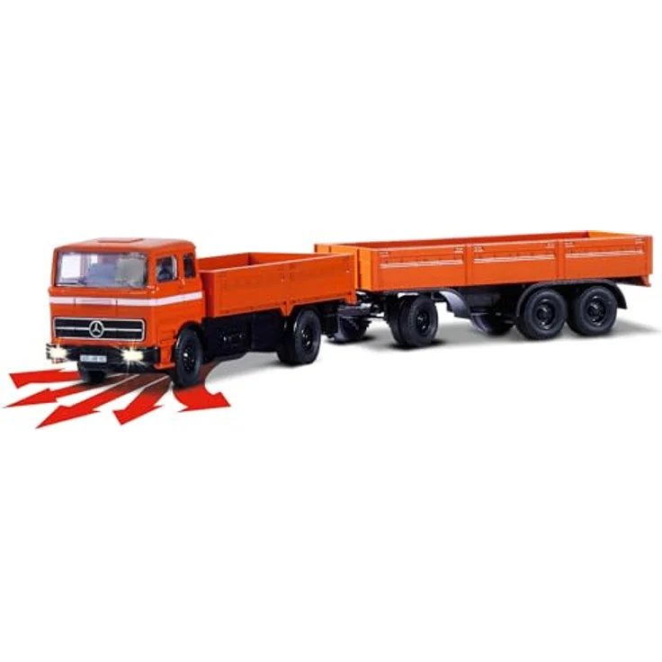 Carson 1:87 MB 1620 Pritsche mit Anhänger, ferngesteuertes Modell, 100% orange, 60 Minuten Fahrzeit, 2,4GHz Fernsteueranlage, LED-Beleuchtung – Bild 5