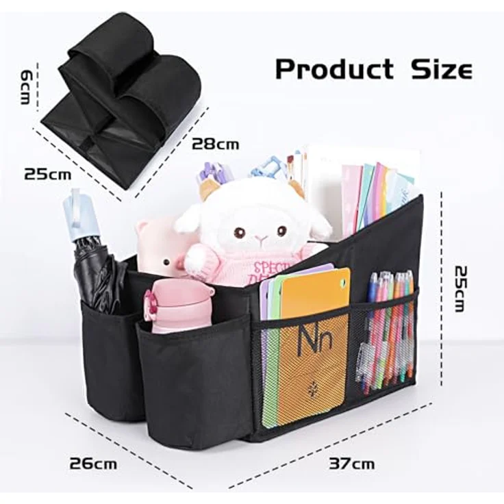 AiQInu Autositz Organizer, praktische Aufbewahrungsbox für Kinder mit 3 DIY-Fächern, 4 Netztaschen und 2 Becherhaltern, wasserdicht und faltbar, für Vorderen Rücksitz und Kofferraum, schwarz – Bild 2