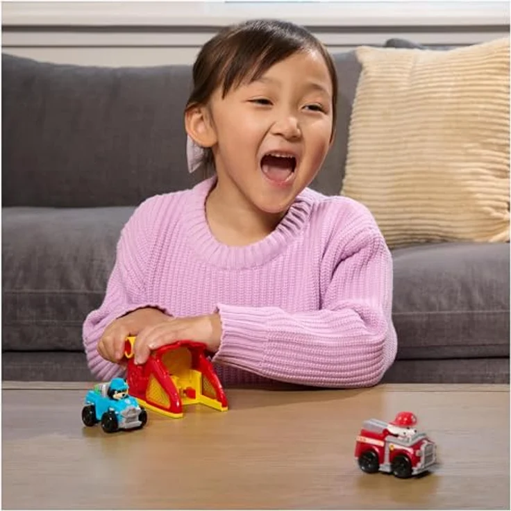 Nobrand Paw Patrol Pup Squad Launchers Marshall, 2er Pack Spielzeugautos mit Launcher und mini Fahrzeugen, ideal für Kinderhände – Bild 4