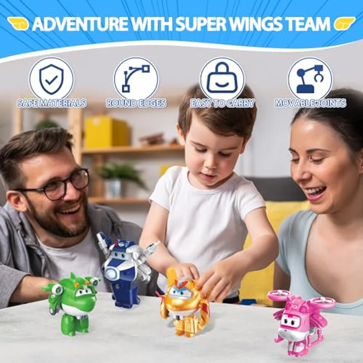 Super Wings Transform-a-Bots 4 Pack, 4 Sammelfiguren (S5 Paul, Dizzy, Golden Boy, Mira) in Rosa, Gelb, Blau, Grün - 2 Zoll Verwandlungsspielzeug für Kinder ab 3 Jahren – Bild 4