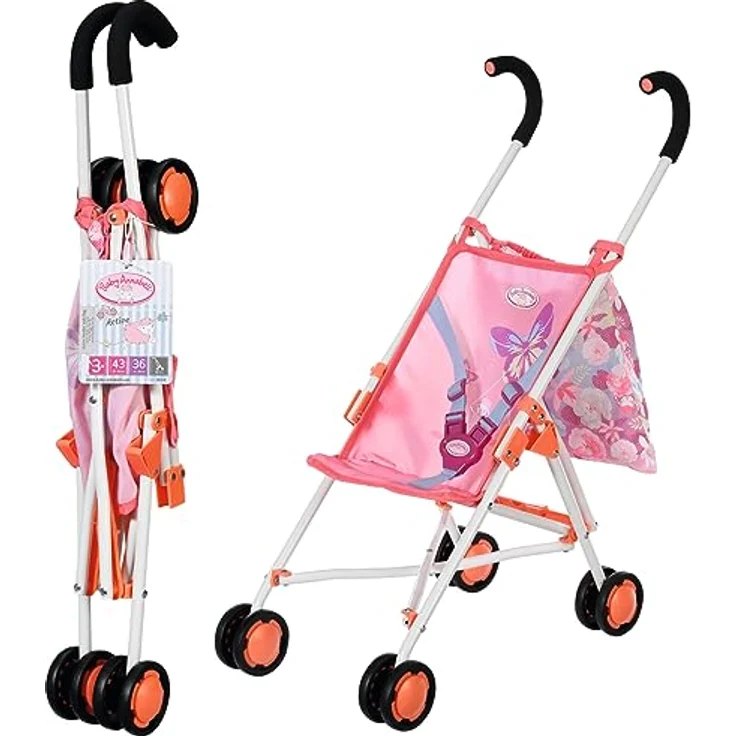 Zapf Creation 707470 Baby Annabell Active Stroller und Tasche - Faltbarer Puppenwagen mit Netz und 3-Punkt-Gurt, 62cm Griffhöhe in rosa. – Bild 1