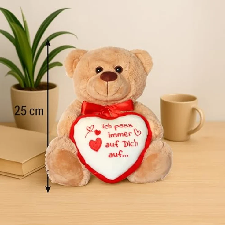 matches21 Teddybär mit Herz hellbraun beige Kuscheltier 25 cm - Ich pass auf – Bild 5