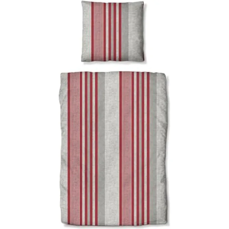 Traumschlaf Feinflanell Bettwäsche Mountain Stripe Berry, warme Winterbettwäsche aus 100% Baumwolle, modernes Streifendesign, 135x200 cm + 80x80 cm