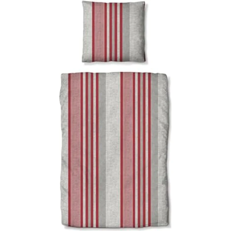 Traumschlaf Feinflanell Bettwäsche Mountain Stripe Berry, warme Winterbettwäsche aus 100% Baumwolle, modernes Streifendesign, 135x200 cm + 80x80 cm – Bild 1