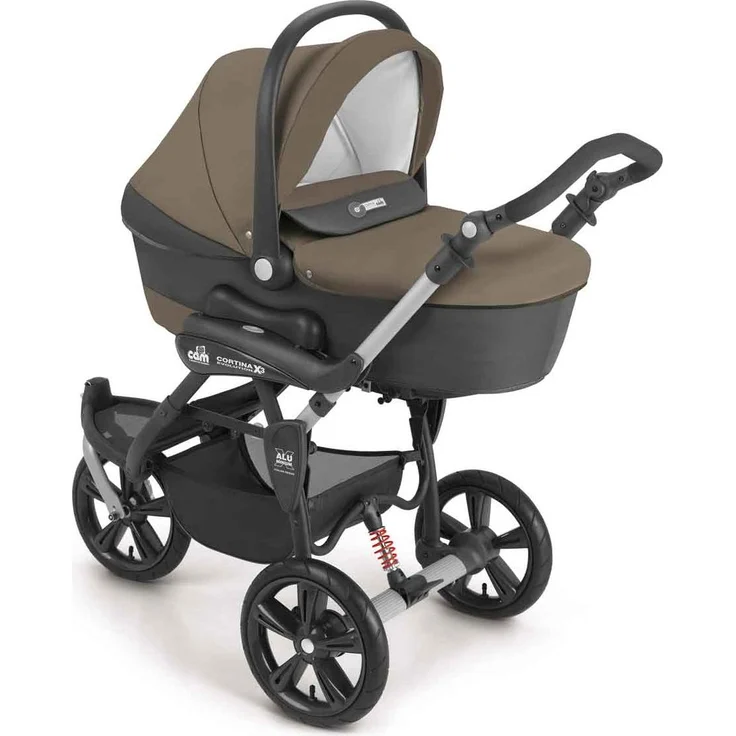 Cam il mondo del bambino 3-in-1 Kombi-Kinderwagen Cortina X3 tris, inkl. Babyschale, Fußsack & Wickeltasche, Made in Italy, höhenverstellbarer Schiebegriff, mehrere Farben verfügbar