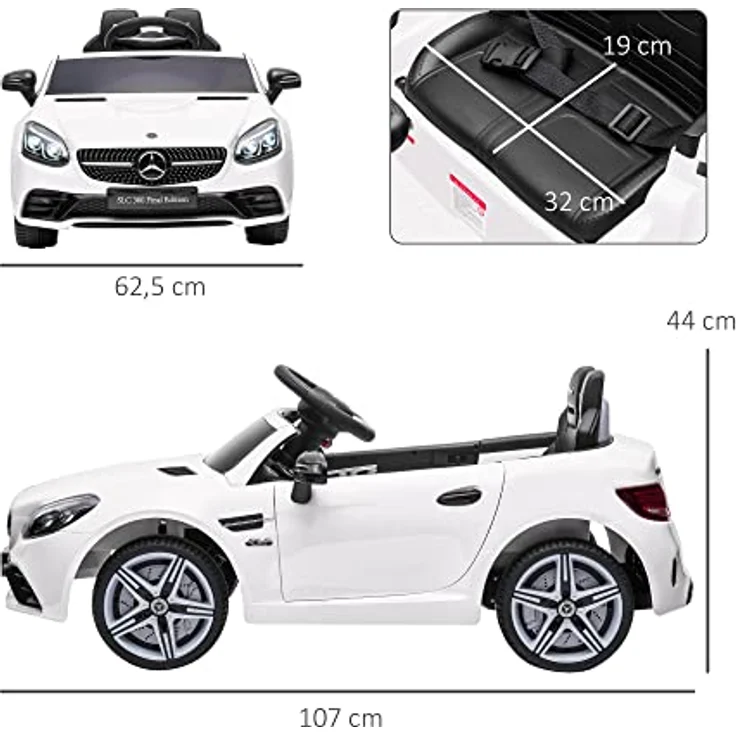 AIYAPLAY 12 V Kinder Elektroauto, Kinderfahrzeug mit 2,4G Ferbedienung, Elektrofahrzeug mit LED-Scheinwerfern, Sicherheitsgurt, Hupe, Musik, Elektrisches Kinderauto für Kinder ab 3 Jahren, Weiß – Bild 5