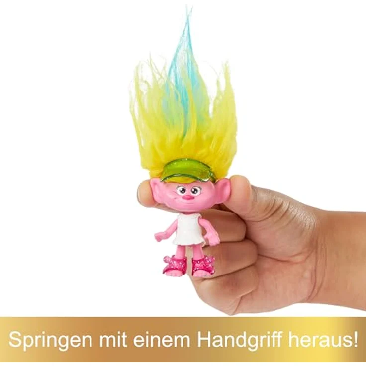 DREAMWORKS TROLLS Gemeinsam Stark – Haarige Überraschungen Viva, Puppe mit leuchtend gelbem, plüschigem Haar und 3 Überraschungszubehörteilen, für Kinder ab 3 Jahren, HNF11 – Bild 3