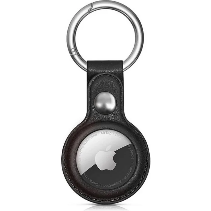COFI 1453 Schlüsselanhänger Schutzhülle für Apple AirTag, Ökoleder, Schwarz, stabiler Metallclip, 360° Schutz