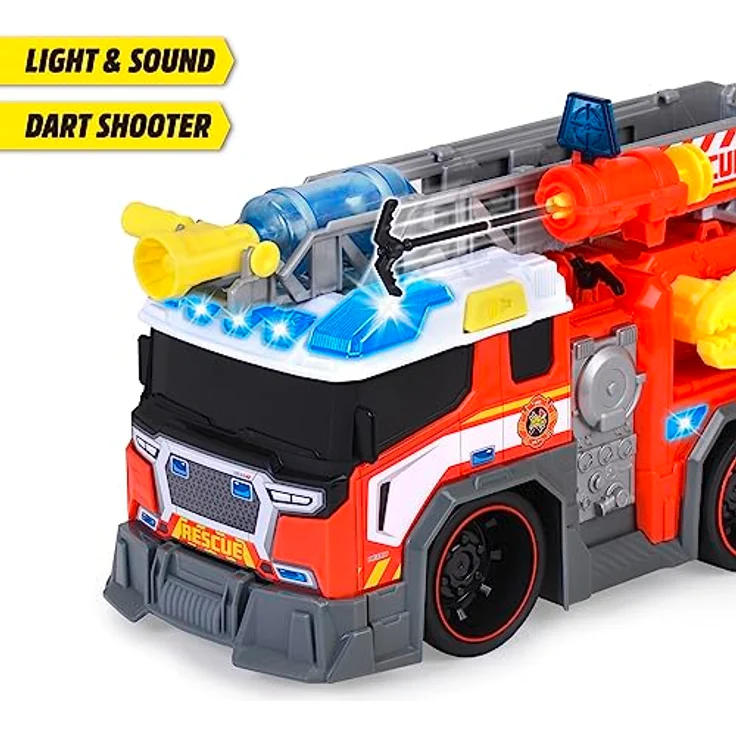 Dickie Toys - Feuerwehrauto mit Wasserspritze - Feuerwehr-Spielzeug groß (37,5 cm) für Kinder ab 3 Jahre, Auto mit ausziehbarer Leiter, Greifarm, Pfeilschuss-Funktion, Licht & Sound – Bild 4