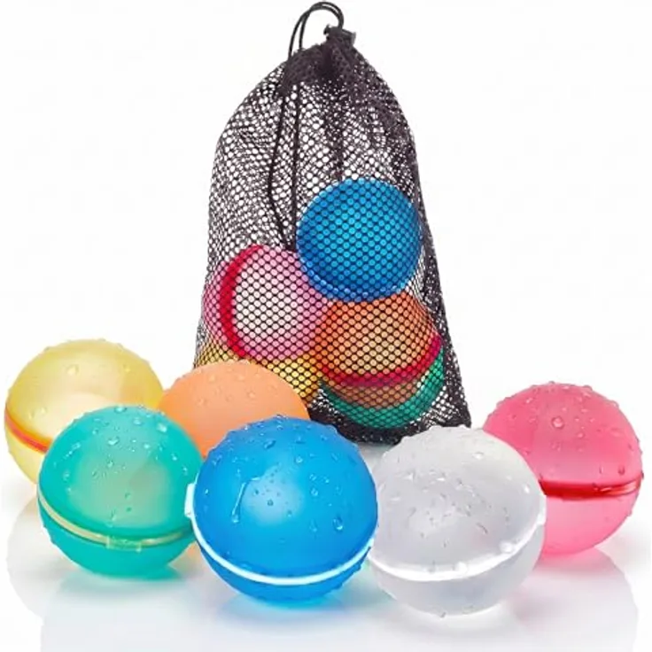 PRECORN Wiederverwendbare Wasserbomben, 6 Stück selbstschließend, schnelles Befüllen in 1 Sekunde, weich & sicher für Kinder und Erwachsene, ideal für Strand & Pool-Partys