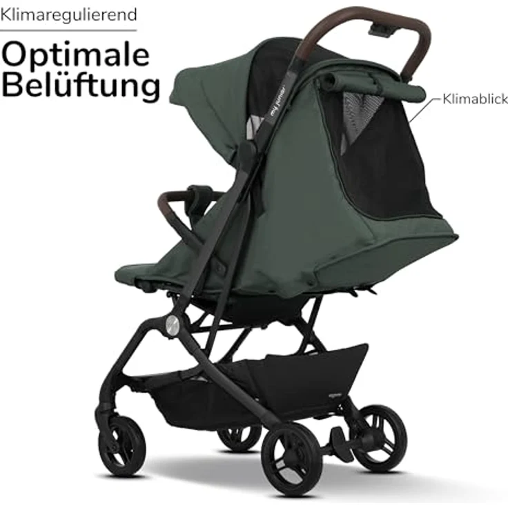 my junior® Buggy PICO² | bis 22kg | Einhand AutoFold-Klappmechanismus | Ergonomische Liegeposition nach IGR e. V. | großes Sonnenverdeck UV50+ | Handgepäckmaß | 2 Belüftungsfenster - Sage Green – Bild 6