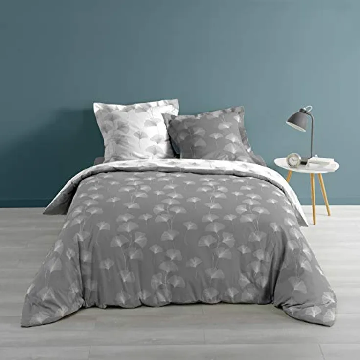 Dynamic24 3tlg. Wende-Bettwäsche 240x220cm 100% Baumwolle Bettdecke Übergröße Bett Bezug grau weiß King Queen Size mit 2 Kissenbezügen und 1 Bettdeckenbezug