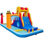 COSTWAY Hüpfburg Wasserpark, 2 Rutschen mit Kletterwand, für Kinder von 3–10 Jahren, inklusive Reparaturkit und Tragetasche