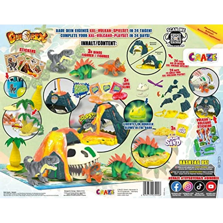 CRAZE Dinosaurier Adventskalender 2022 Kinder DINOREX - Playset Dino Spielzeug und Spielset mit Vulkan und Lava, Spielzeug Weihnachtskalender Kinder - 39908 – Bild 2