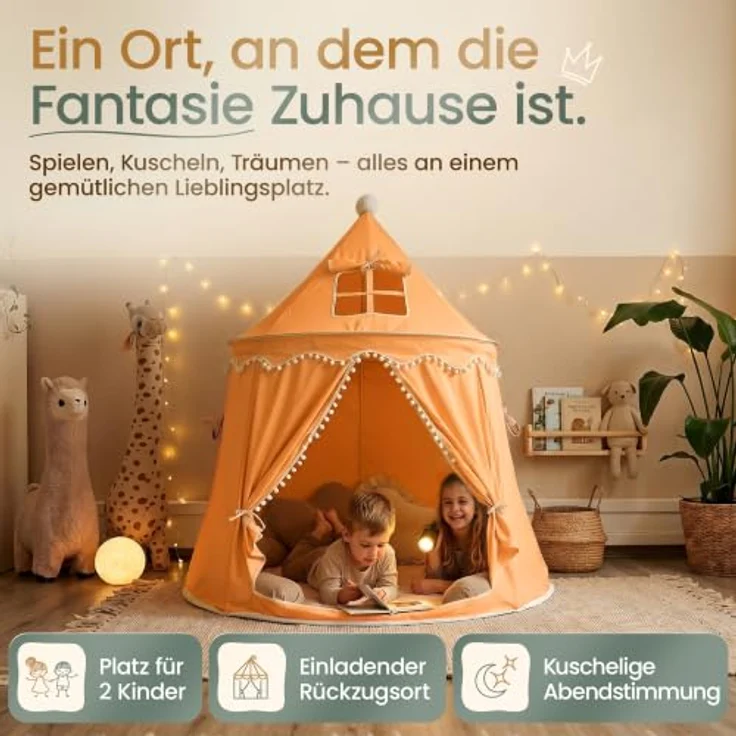 ALRITHO® Spielzelt Kinder Silky-Cotton, Kürbisorange 110x110x130cm | Indoor Kuschelhöhle mit TripleAir-Effect, gemütlicher Bodenmatte & Tragetasche – Bild 2