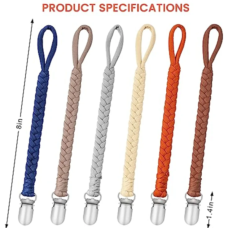CLDY Schnullerkette Baby, 6 Stück Schnuller Halter Set aus Baumwolle, Unisex Designs für Jungen und Mädchen, Praktisch für Schnuller und Spielzeug, Hygienisch und Sicher – Bild 4