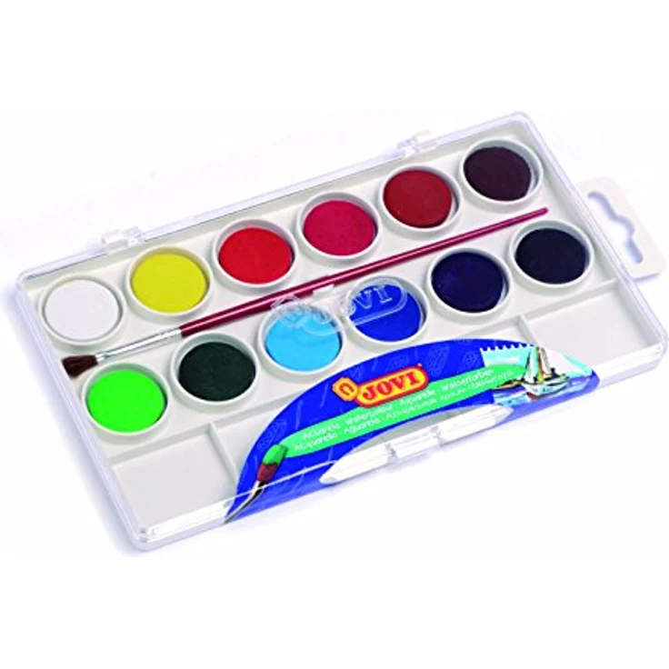 Jovi Wasserfarbkasten, 12 ergiebige Aquarellfarben mit Pinsel und Mischpalette, für Kinder ab 3 Jahren – Bild 1