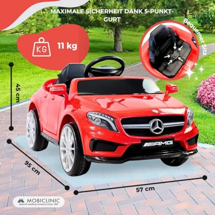 Mobiclinic® Kids Elektroauto für Kinder Mercedes Benz AMG GLA45 12V Turbo Motor 30W MP3+USB+SD+AUX Fernbedienung Bis zu 3 km/h LED Licht Sicherheitsgurt +3 Jahre, Silber – Bild 3