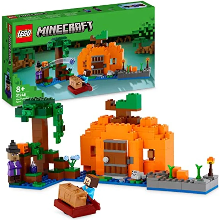 LEGO 21248 Minecraft Die Kürbisfarm Set, baubares Spielzeug-Haus mit Frosch, Boot, Schatztruhe sowie Steve- und Hexen-Figuren, Sumpfbiom-Actionspielzeug, Geschenk für Kinder, Jungen, Mädchen – Bild 1