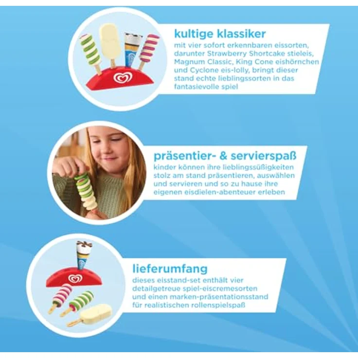 Casdon Authentischer Langnese Spielzeug-Eiscremestand | Spielzeug-Eiscreme-Set mit 4 Eissorten für Kinder ab 2 Jahren – Bild 4