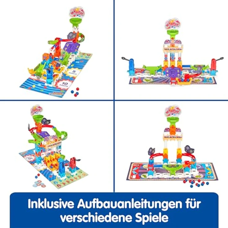 VTech Marble Rush S300, Kugelbahn für Kinder mit 2 Spielniveaus, inkl. Katapult-Challenge und Tic-Tac-Toe, farbige Aufbauanleitungen, kompatibel mit anderen Sets – Bild 2