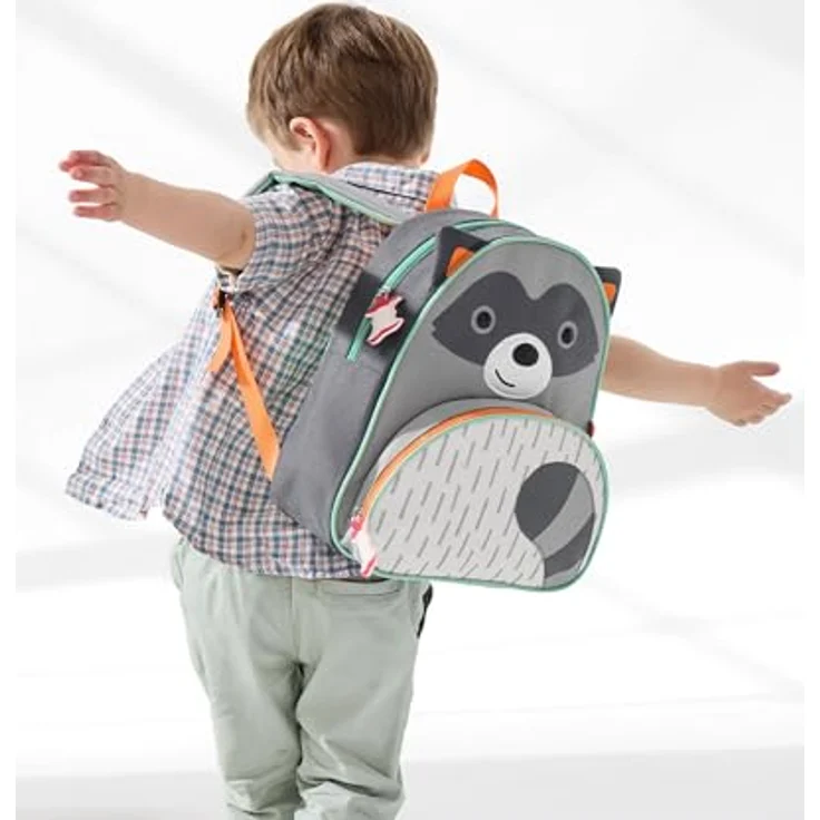 Skip Hop Zoo Kleiner Rucksack - Waschbär, Kindergartenrucksack mit niedlichem Design und praktischer Größe, grau – Bild 4
