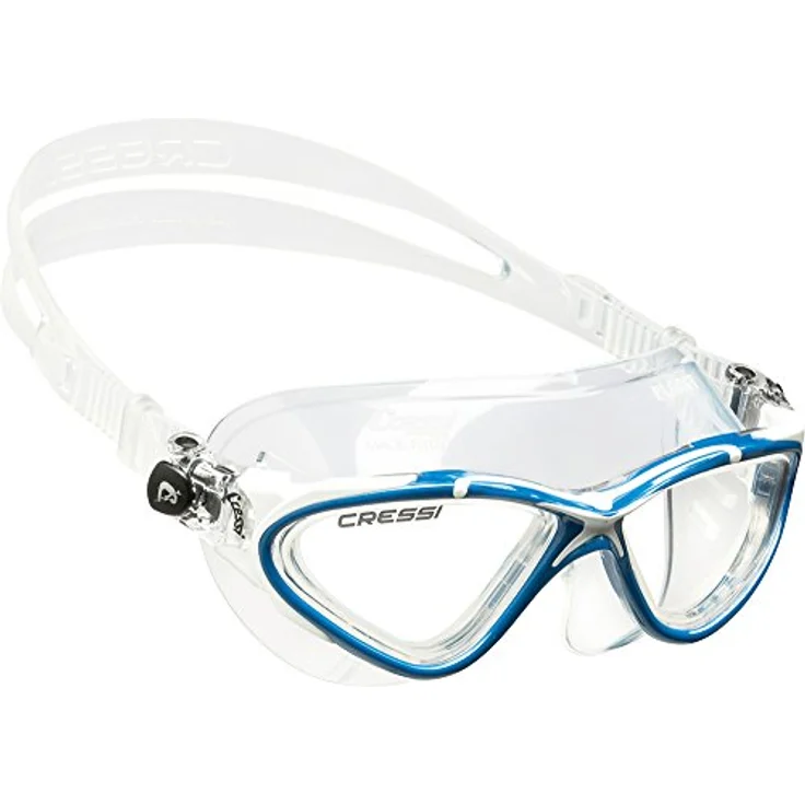 Cressi Planet Goggles - Premium Schwimmbrille für Schwimmen, Pool, Triathlon und alle Wassersportarten, Einheitsgröße, Erwachsene Unisex, Transparent/Blau Weiß