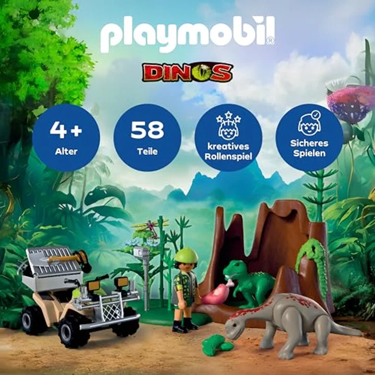 Playmobil Dinos - Dino-Versteck, Spielset mit Forscherfigur, Dino-Babys, Quad und abnehmbarer Transportbox für prähistorische Abenteuer – Bild 3