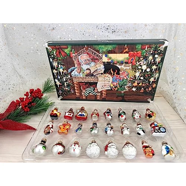 Krebs Glas Lauscha Adventskalender Weihnachtskalender mit Mini-Glasfiguren 4 cm Baumschmuck mundgeblasen und handdekoriert – Bild 4