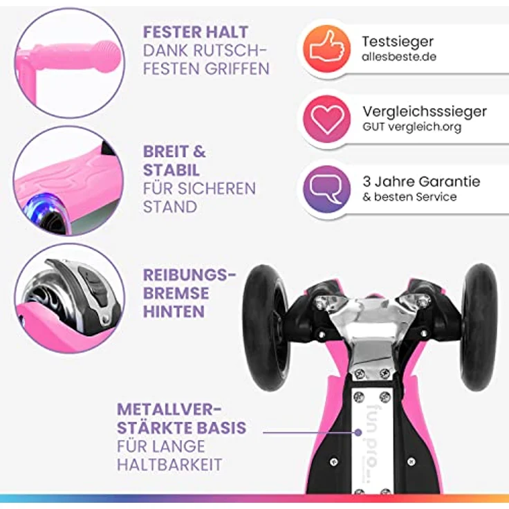 fun pro Two Roller Kinder 6 Jahre, LED Räder Tretroller, Faltbar, Händler aus Hamburg, erweiterte Garantie, für Kinder ab 5 Jahren bis 80KG, Premium Scooter Kinder – Bild 2
