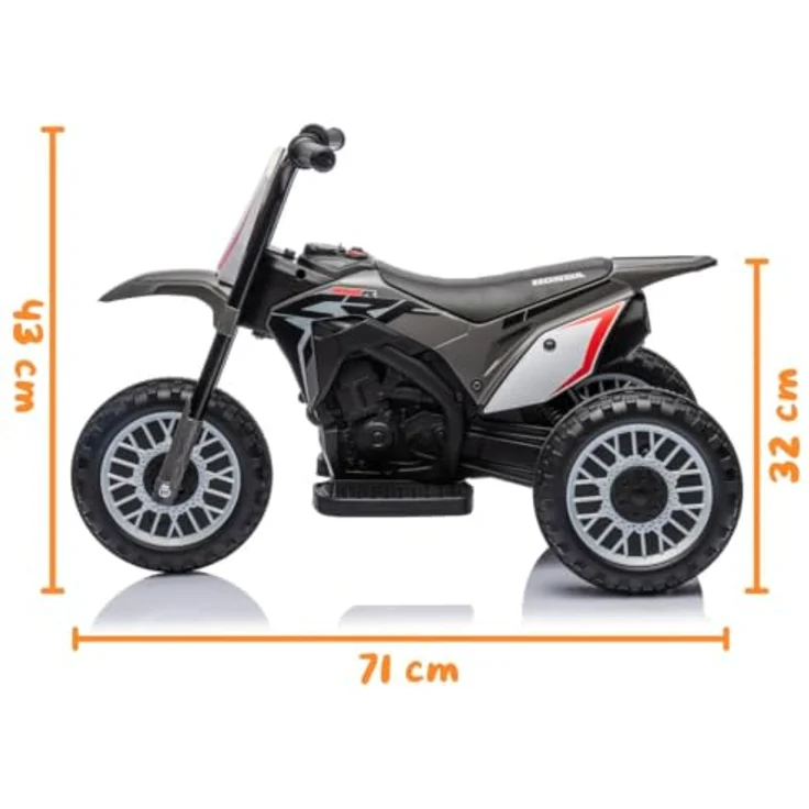 Vrooomy Honda CRF450 Kinder Elektro Motorrad 6V, mit 3 Rädern, automatischer Bremse und Hupe, schwarz, für 1–3 Jahre – Bild 3