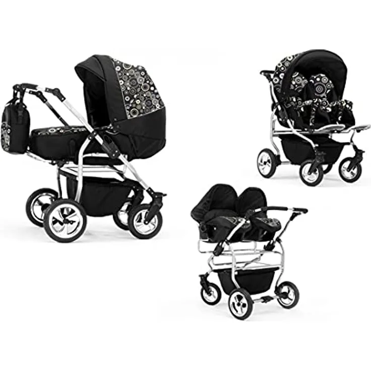 Elcar Zwillingskinderwagen 4 in 1 Duo inkl. Autositze - 13 Teile - in 20 Farben