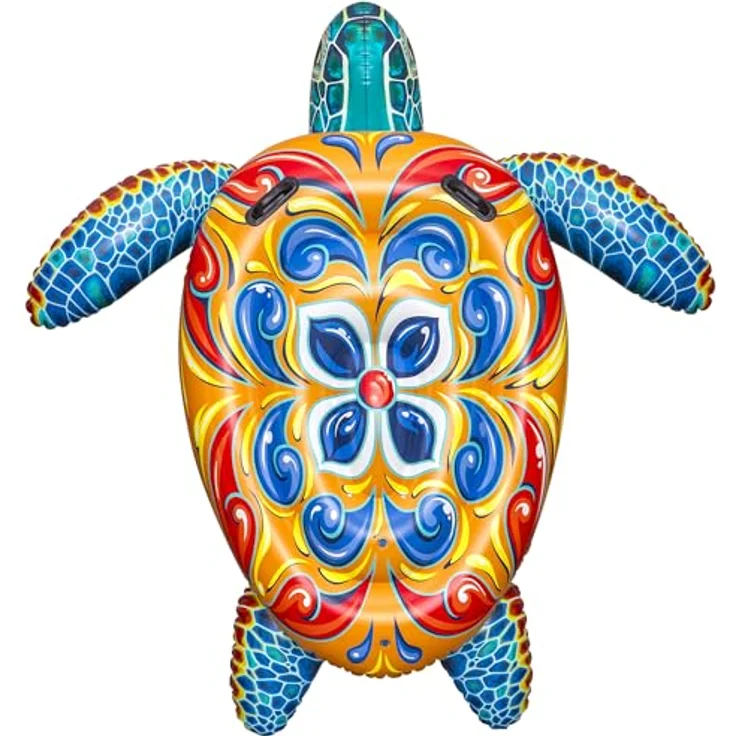 Bestway Schwimmtier Mediterranean Turtle, 186 x 168 x 42 cm, PVC, Majolika-Design, Robuste Haltegriffe, Sicherheitsventile, Inkl. Reparaturflicken, Ab 3 Jahren – Bild 5