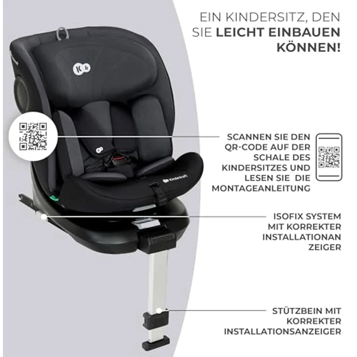 KinderKraft I-360 i-Size, drehbarer Reboarder-Kindersitz mit H-Guard und SPS+, 5-Punkt-Gurt, bis 36 kg, schwarz – Bild 7