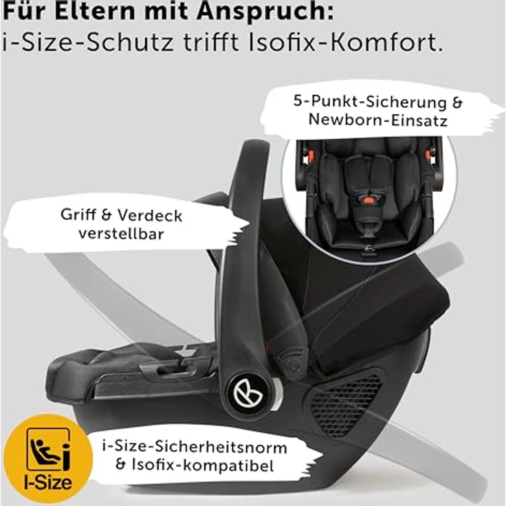Bergsteiger Capri Kombikinderwagen 4-in-1, Babywanne, Sportsitz, i-Size Babyschale, Isofix-Station, höhenverstellbar, faltbar, Luftreifen, Zubehör – Bild 8
