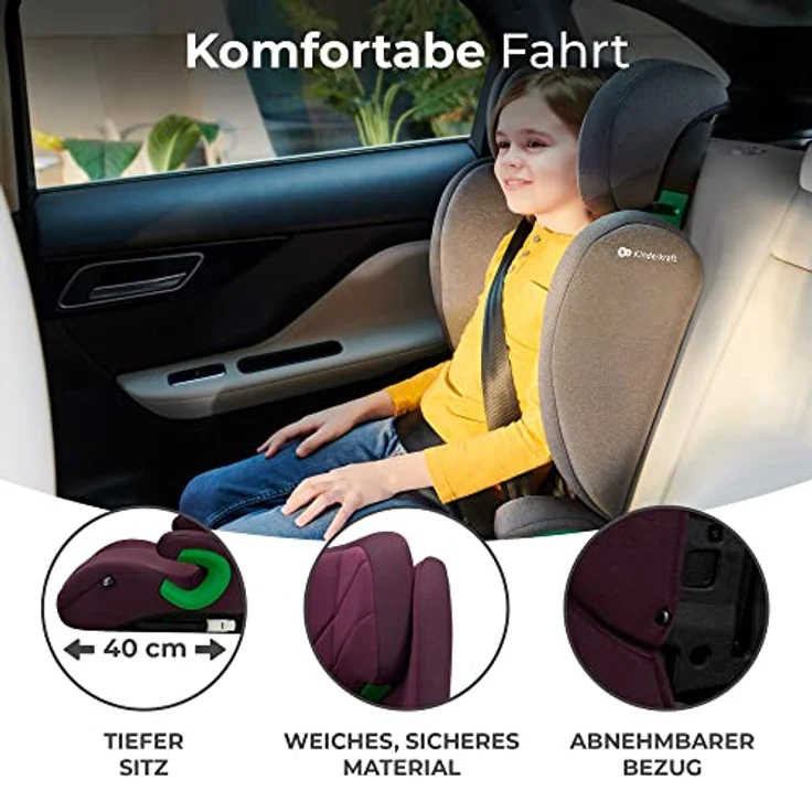 Kinderkraft JUNIOR FIX 2 i-Size, Kindersitz für 3,5 bis 12 Jahre (100–150 cm), inkl. Isofix, H-GUARD und SIDE PROTECT, Cherry Pearl – Bild 7