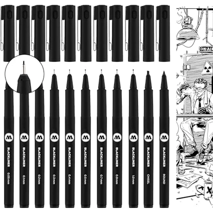 MOLOTOW BLACKLINER Complete Fineliner-Set schwarz, 11 Stück, wasserfest und dokumentenecht mit verschiedenen Spitzengrößen – Bild 3