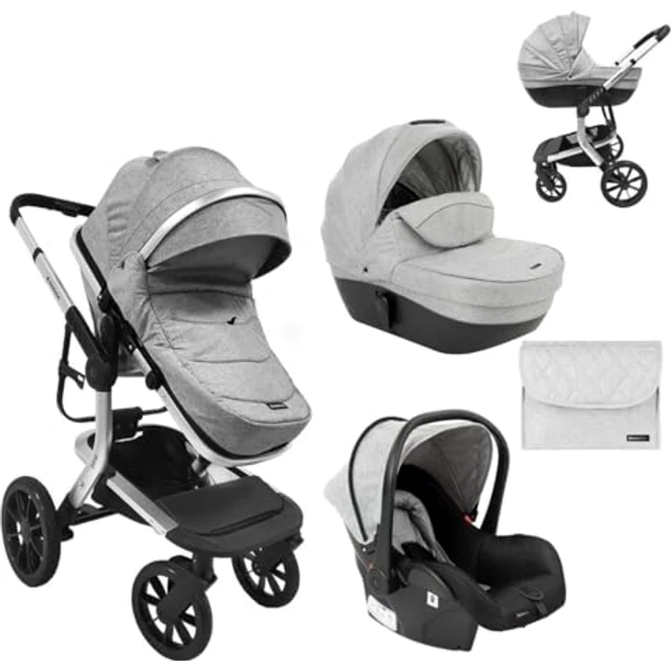 Kikkaboo Kinderwagen Irene 3 in 1, Kombikinderwagen mit Tragetasche, Autositz, verstellbarem Schiebegriff und Wickeltasche, geeignet von Geburt bis 15 kg – Bild 1