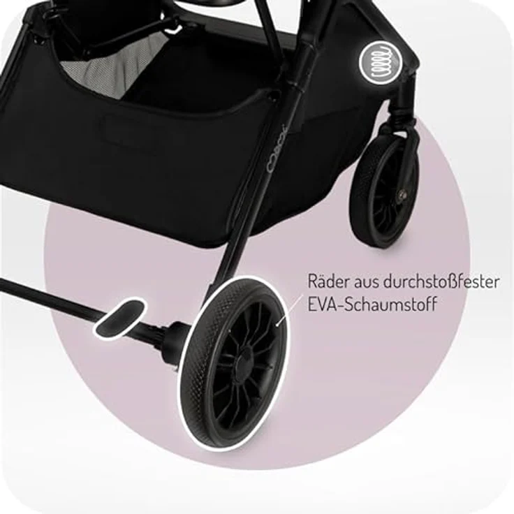 MoMi Kinderwagen ANDREA, kompakter Buggy mit automatischem Faltsystem, 5-Punkt-Sicherheitsgurt, Zwillingsfunktion, Getränkehalter, Einkaufskorb und Insekten- und Regenschutz, bis 22 kg – Bild 3