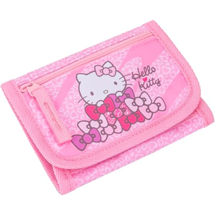 Baagl Brustbeutel Kinder Geldbörse Mädchen Portemonnaie - Hello Kitty, mit verstellbarem Umhängeband und separater Münztasche, 14 × 10 cm, recyceltes Polyester – Bild 1