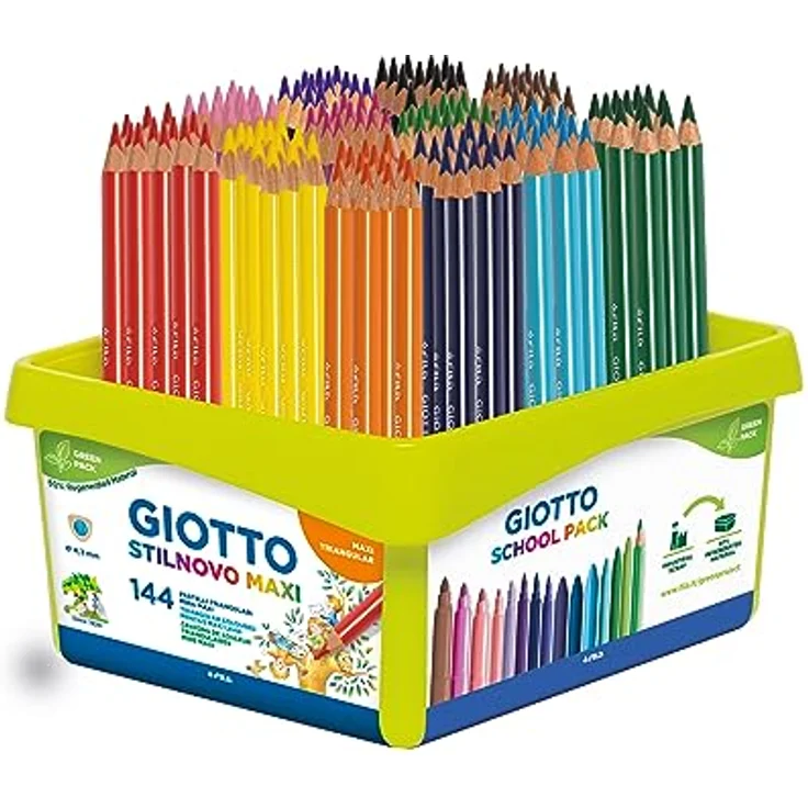 Giotto Stilnovo Maxi, dicke Buntstifte, Schoolpack aus 50% regeneriertem Material, Mine 4,3 mm, verschiedene Farben, 144 Stück – Bild 1