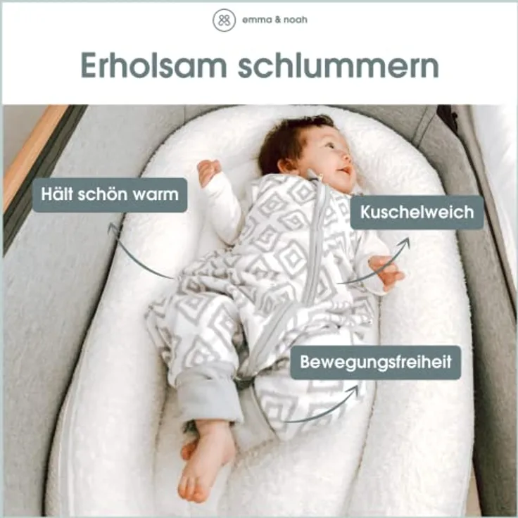 emma & noah Baby Schlafsack mit Füßen 2.5 TOG, Strampelsack für den Herbst und Winter, Bio-Baumwolle, OEKO-TEX Zertifiziert, Kuscheliger Schlafsack für Neugeborere (Punkte Blau, 90 cm)