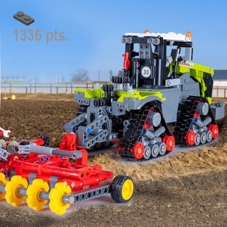 JAMARA CADA Claas Xerion 5000 Trac TS 1:32 Bricks, 1336-teiliges Kinder Landwirtschaft Spielzeug ab 8 Jahren mit detailgetreuen Funktionen und Pflug – Bild 2