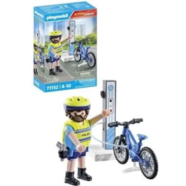 PLAYMOBIL Polizei Fahrradstreife 71732, E-Bike mit Ladesation für schnelle Einsätze im Großstadtdschungel – Bild 4