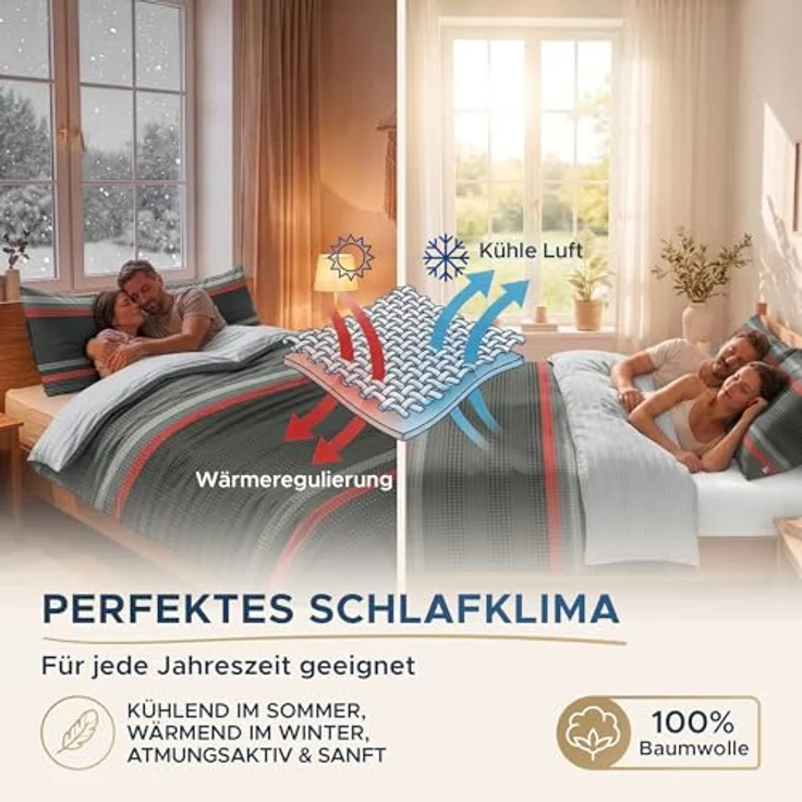 MALIKA Bettwäsche Set 155x220 cm, Renforcé-Baumwolle, Allergikerfreundlich, Oeko-TEX, elegantes Rot, mit Reißverschluss – Bild 5