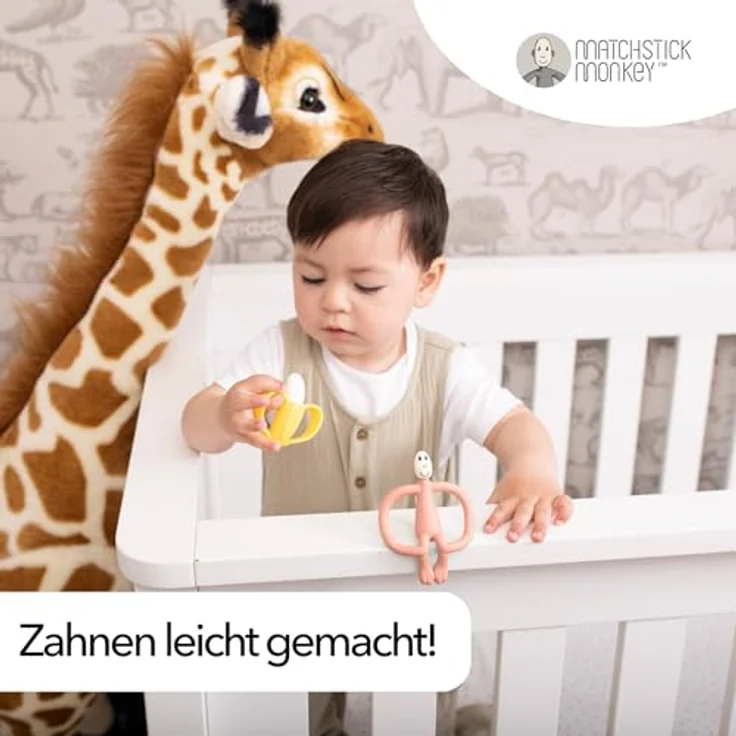 Matchstick Monkey Geschenkset Beißring 2er Set - Antimikrobielle Zahnungshilfe - BPA-frei - Banane & Affe rosa – Bild 5