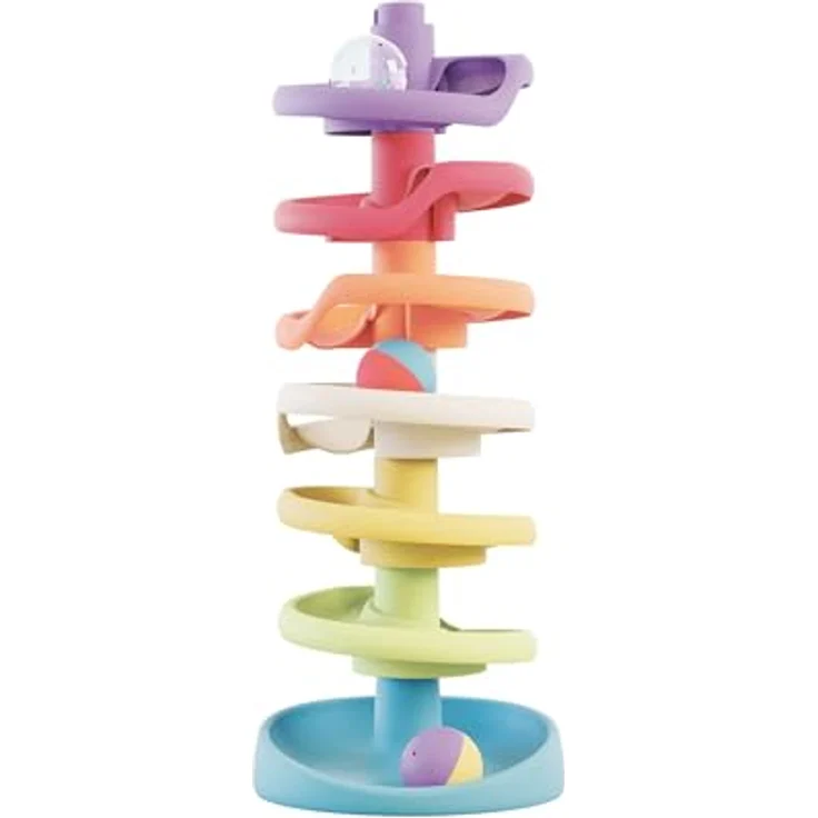 Quercetti Play Bio Spiral Tower, Murmelspielturm aus 7 Elementen für Kleinkinder ab 12 Monaten, inkl. 3 Rassel-Kugeln, fördert Hand-Augen-Koordination – Bild 4